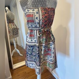 Vintage Pattern Boho Strapless Sun Dress